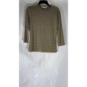C-LECTIVE Women’s Tan-Brown Striped Crewneck 3/4 Sleeve Top SZ M